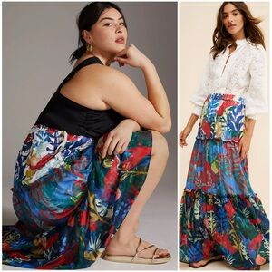 ANTHROPOLOGIE NWT 2X HUTCH Floral Printed Tiered Maxi Skirt • Vibrant Boho